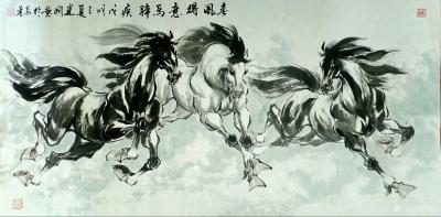 刘建国日记-近作《春风得意马蹄急》《草原漫步》《与你同行》《天行健君子以自强不息》，四尺68【图1】