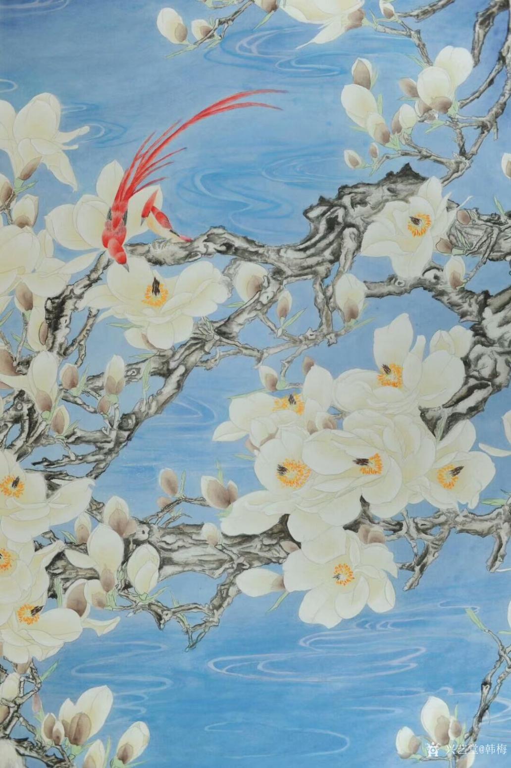 韩梅国画作品《玉兰双寿图》【图1】