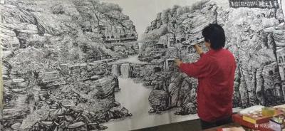 马培童日记-焦墨修行取经，创作华夏之魂，
    龙门石窟与香山寺，两山相望，中间一条河，【图1】