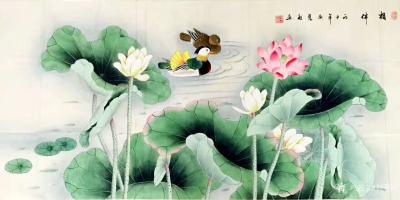 刘慧敏日记-荷塘清凉系列《荷塘清香》《相伴》《荷塘清趣》《连年有余》，工笔花鸟画，尺寸68x【图2】