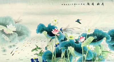 刘慧敏日记-荷塘清凉系列《荷塘清香》《相伴》《荷塘清趣》《连年有余》，工笔花鸟画，尺寸68x【图3】