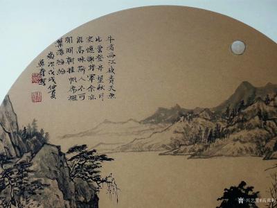 高勇利日记-国画山水画小品《李白詩意》，尺寸50*50cm，卡紙圓光
《夜泊牛渚懷古》
【图4】