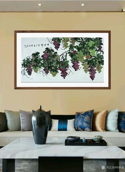 何跃起日记-晒一组《醉春》，《花开富贵》，《硕果飘香》，国画花鸟画，装裱效果图【图3】