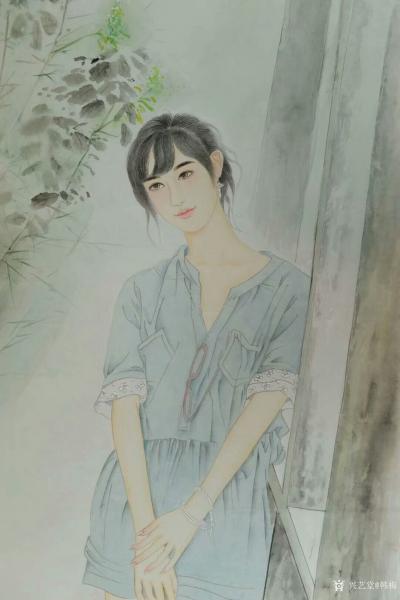 韩梅日记-新作四尺整张工笔人物画，《等你》，请欣赏【图3】