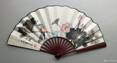 胡宝成日记-涂了三个扇面花鸟画《荷趣》、《梅花》，山水画《江南秋韵》，纸扇加上手绘画，就不再【图3】