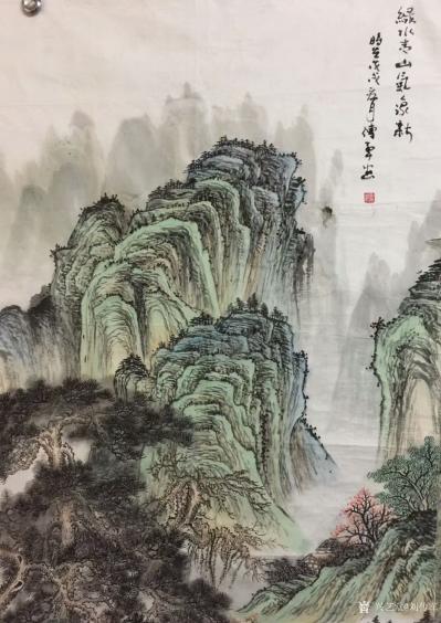 刘传军日记-308号作品《绿水青山气象新》，仿古山水画，绿水青山新气象。竖幅四尺，装裱后高1【图2】