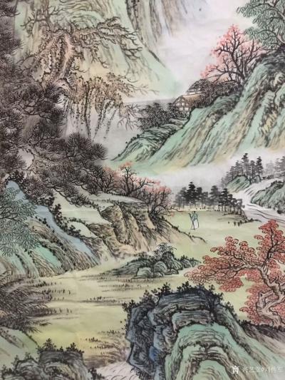 刘传军日记-308号作品《绿水青山气象新》，仿古山水画，绿水青山新气象。竖幅四尺，装裱后高1【图5】