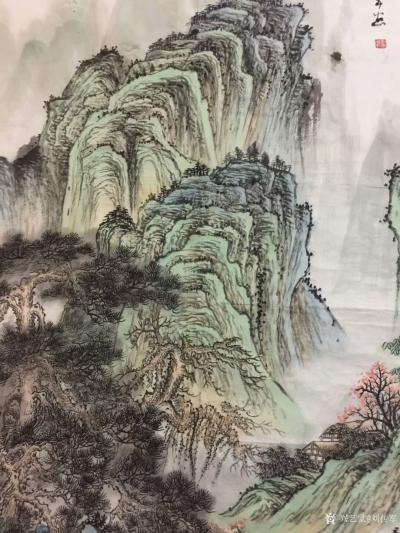 刘传军日记-308号作品《绿水青山气象新》，仿古山水画，绿水青山新气象。竖幅四尺，装裱后高1【图6】