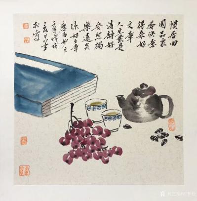 石梦松日记-惯居田园品众香，快意得来妙文章。人生最是清静好，安然独乐远炎凉。国画小品50*5【图1】