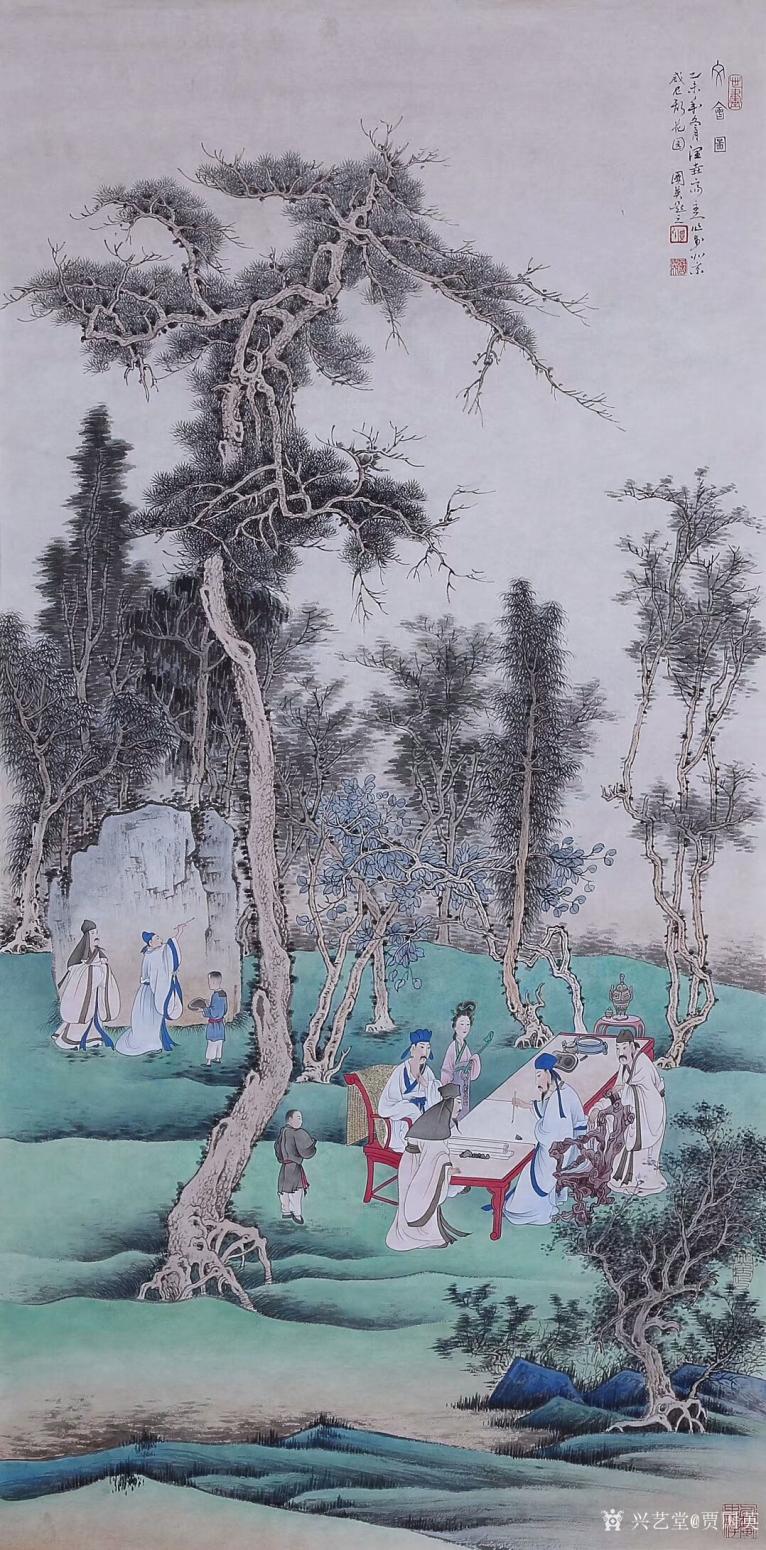贾国英国画作品《文会图》