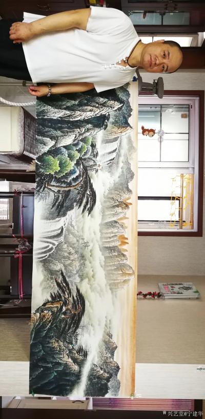 宁建华日记-《祥云福地》，刚完成的彩墨山水70*210cm，献给老师们欣赏指导[握手]【图1】