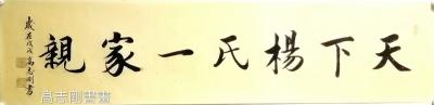 高志刚日记-我的行书《天下杨氏一家亲》。
材料：仿古洒金宣纸软片。
规格：四尺对开，13【图1】