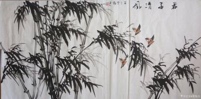 曹集珪日记-国画《四时风雨得清音》《君子清风》花鸟画，竹系列，尺寸70x140cm,请欣赏【图1】