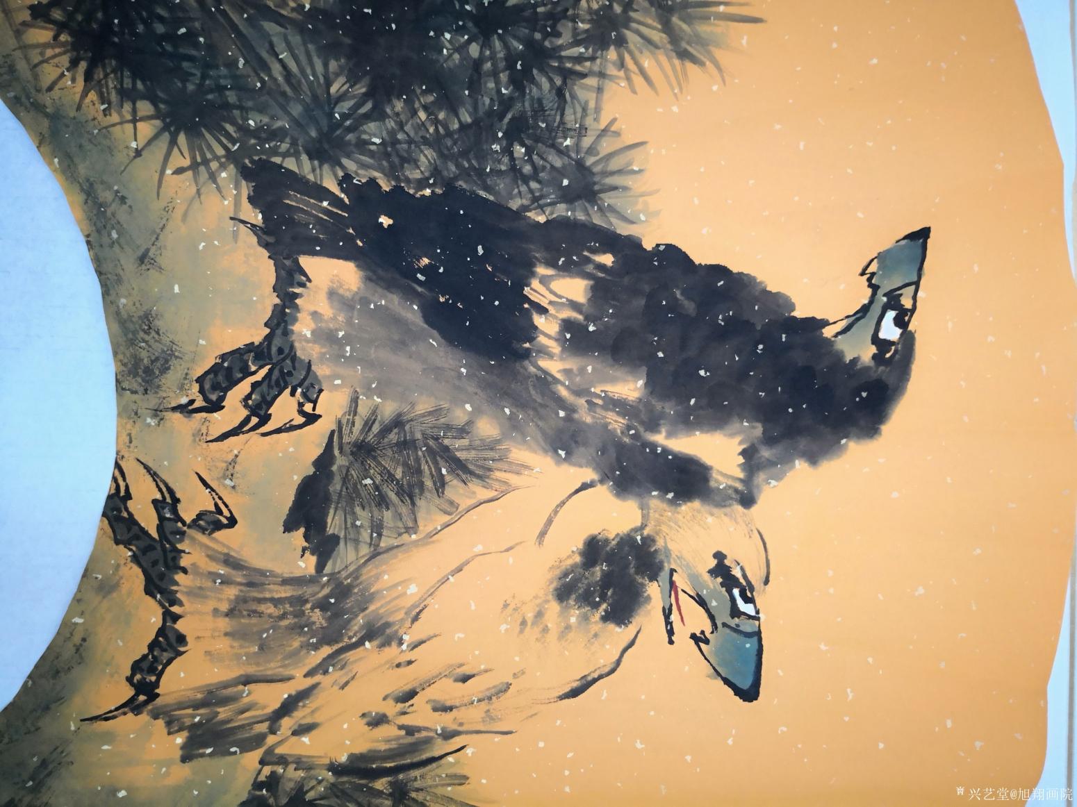 旭翔画院国画作品《苍松雄鹰》【图0】