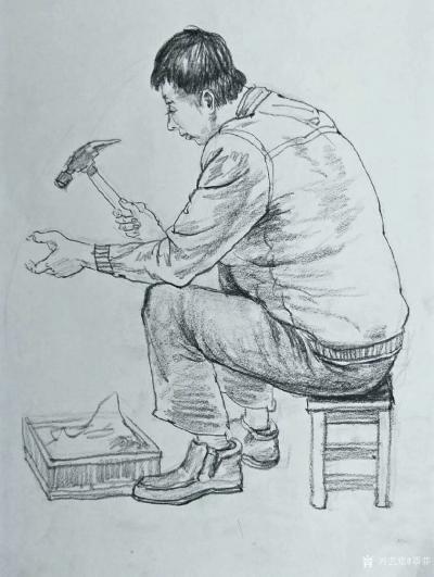 覃莽日记-课堂速写示范画三幅，《维修工》《眼睛男》【图1】