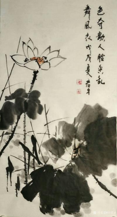 田君才日记-国画花鸟画～荷花系列《色夺歌人脸，香乱舞衣风》《雨后》《清气》，尺寸68*138【图1】