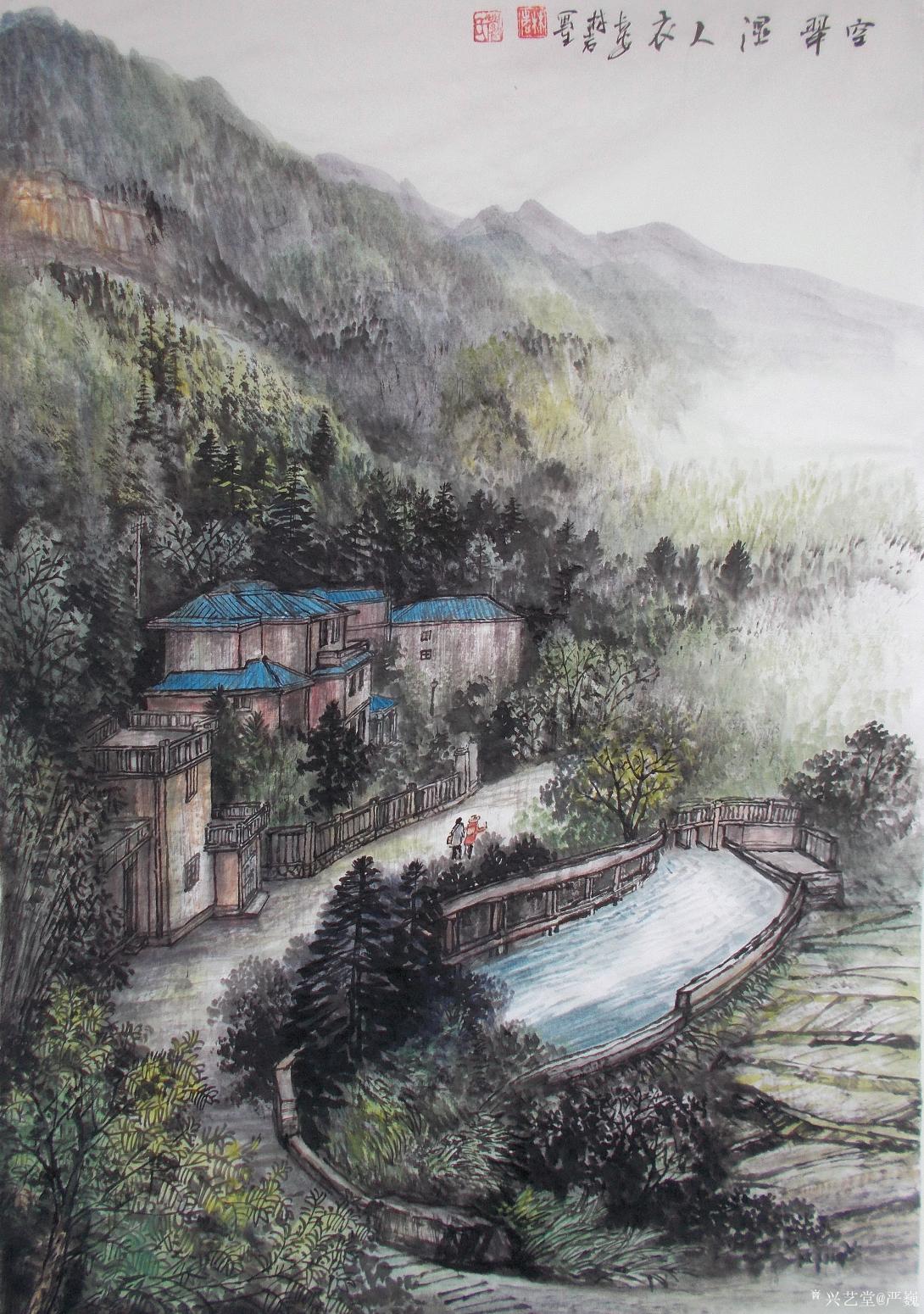 严巍国画作品《空翠湿人衣》