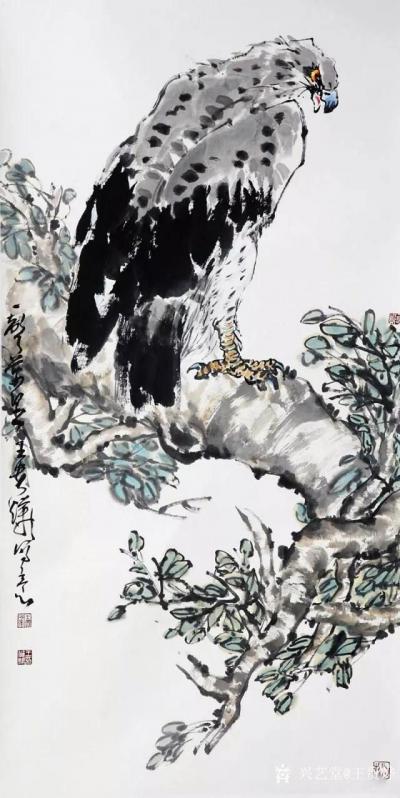 王贵烨日记-《一啸问苍茫》《志在千里》《一声万里》《月夜苍鹰》国画动物画鹰系列作品，近作5幅【图4】