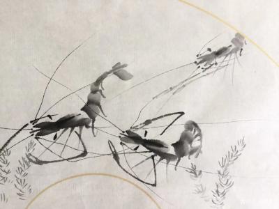 罗树辉日记-扇面《自得其乐》偶尔画虾，也自得其乐。【图2】