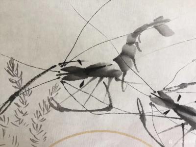 罗树辉日记-扇面《自得其乐》偶尔画虾，也自得其乐。【图3】