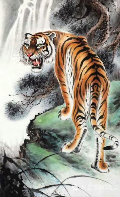 郭浩艺日记-国画老虎系列作品，正在辛苦完成订单中，已完成部分分享给大家欣赏。上山虎，下山虎，【图1】