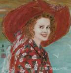 当代书画名家—缪月红日志-①《海边少女》40＊39cm②《仕女小鸟图》34＊33cm③【图1】