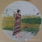 当代书画名家—缪月红日志-①《海边少女》40＊39cm②《仕女小鸟图》34＊33cm③【图5】