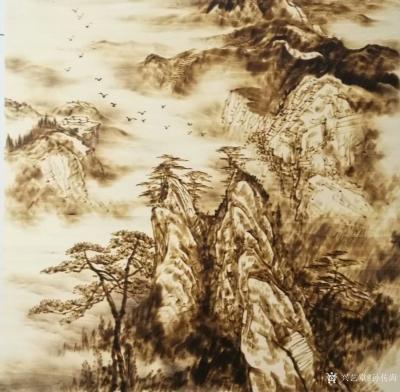 孙传海日记-《黄山双剪峰》《太行风骨》烙画艺术作品。
烙画创作表现手法路程是从有法到无法即【图1】