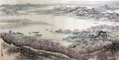 郎祎日记-《山雨过后》《早渔图》《山水清音》，国画山水画近作，尺寸68＊138cm【图1】