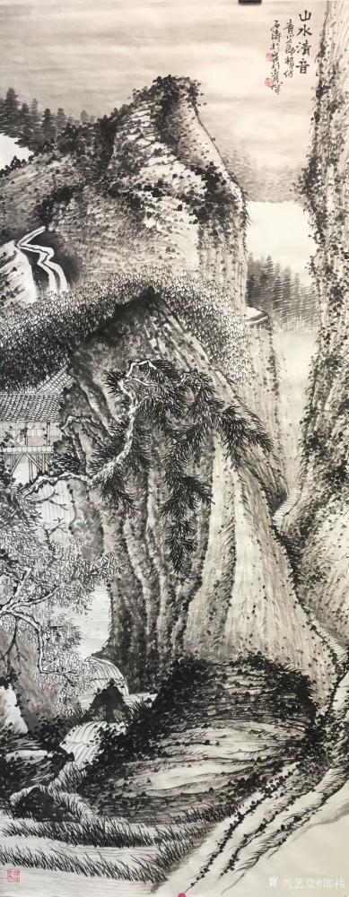 郎祎日记-《山雨过后》《早渔图》《山水清音》，国画山水画近作，尺寸68＊138cm【图3】