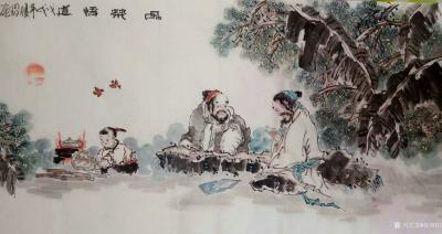 侯同印日记-《品茶悟道》国画人物画，尺寸四尺整张68x138cm【图1】