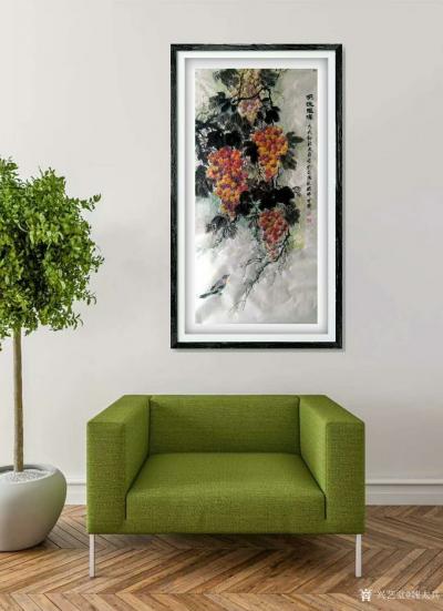 魏太兵日记-国画花鸟画葡萄系列作品《紫气东来》《明珠璀璨》，尺寸四尺68X138cm，请欣赏【图6】