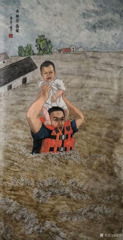 崔宁日记-国画人物画《赤胆写忠魂》《铁血铸警魂》《剑指生花》《松花江畔》，尺寸68x138【图1】