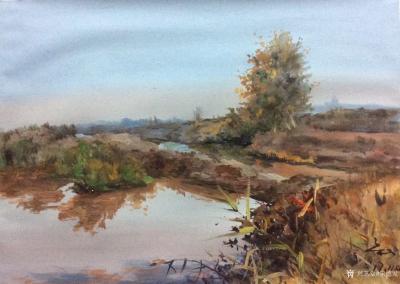 宋德发日记-城市呆久了，想去农村看看，透透气，给自己一个释放压力的空间。水粉画田园风光系列作【图5】