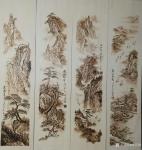 孙传海日志-客户私人定制,烙画艺术作品，四条屏:《春江帆影》，《峡江行舟【图1】