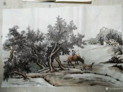 刘安同日记-国画山水人物画《牧童》系列作品两幅，尺寸四尺68x138cm，请老师们指导【图2】