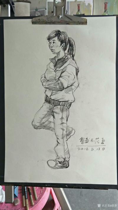 覃莽日记-课堂示范，速写作品《穿夹克的女人》，两幅，分享以留存【图2】