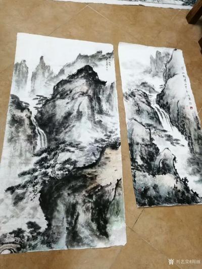 周丽日记-国画山水画《溪山垂钓图》，尺寸68x138cm,《海上奇观》，尺寸68x180c【图3】