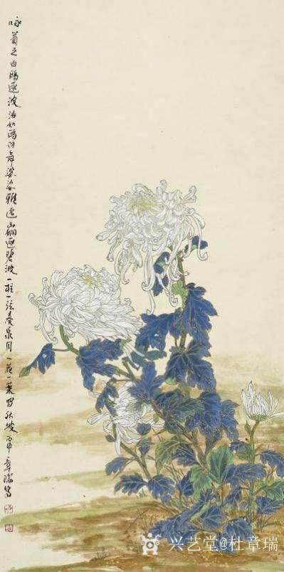 杜章瑞日记-《咏菊之白鸥逐波》《咏菊之红杏山庄》，《咏菊之绿水艳波》《咏菊之紫韵》国画花鸟画【图1】