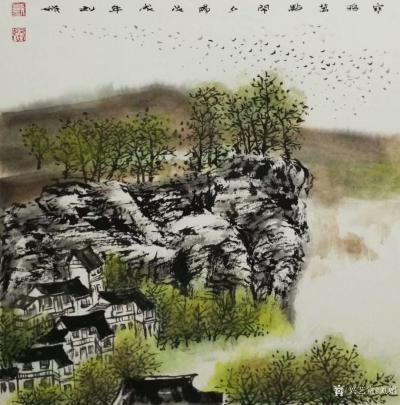 刘娟日记-《寒鸦万点闹夕阳》国画山水画斗方60*60cm【图1】
