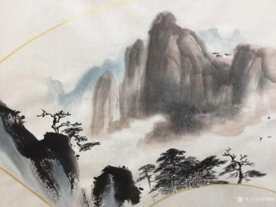 罗树辉日记-扇面《万里江山万里云》全部和局部细节拍照，国画山水画作品【图1】