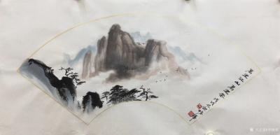 罗树辉日记-扇面《万里江山万里云》全部和局部细节拍照，国画山水画作品【图3】