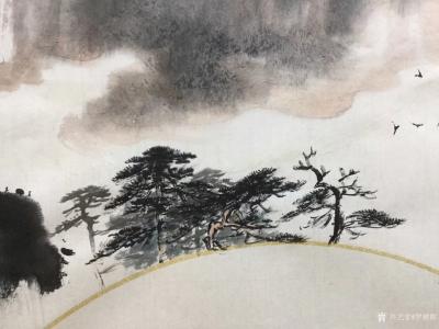 罗树辉日记-扇面《万里江山万里云》全部和局部细节拍照，国画山水画作品【图4】