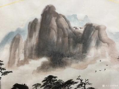 罗树辉日记-扇面《万里江山万里云》全部和局部细节拍照，国画山水画作品【图5】
