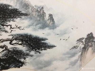 罗树辉日记-扇面《迎客松》全部和局部细节拍照，近期国画山水画作品【图2】