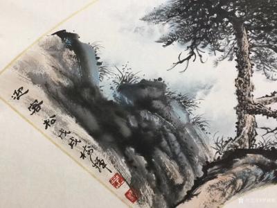 罗树辉日记-扇面《迎客松》全部和局部细节拍照，近期国画山水画作品【图3】