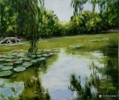 凌振宁日记-洪湖公园写生作品——《睡莲》，油画风景画，尺寸50*50cm【图3】