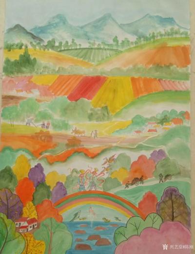 陈刚日记-今日画了一幅农民画，创作，半成品，想想再加别的。
两天暴雨，徐州已然成海，天继【图1】