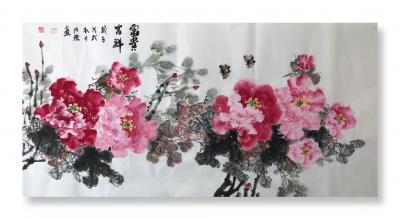 汪琼日记-近作《盛世吉祥》，《富贵吉祥》，国画花鸟画牡丹系列作品三幅，尺寸68x138cm【图2】