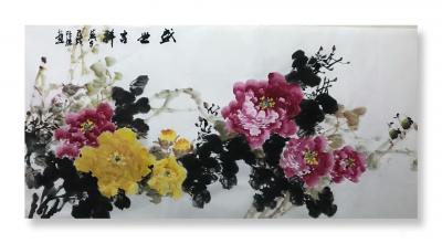 汪琼日记-近作《盛世吉祥》，《富贵吉祥》，国画花鸟画牡丹系列作品三幅，尺寸68x138cm【图3】